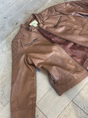 Maralyn & Me Brown Quilted Faux Leather Jacket